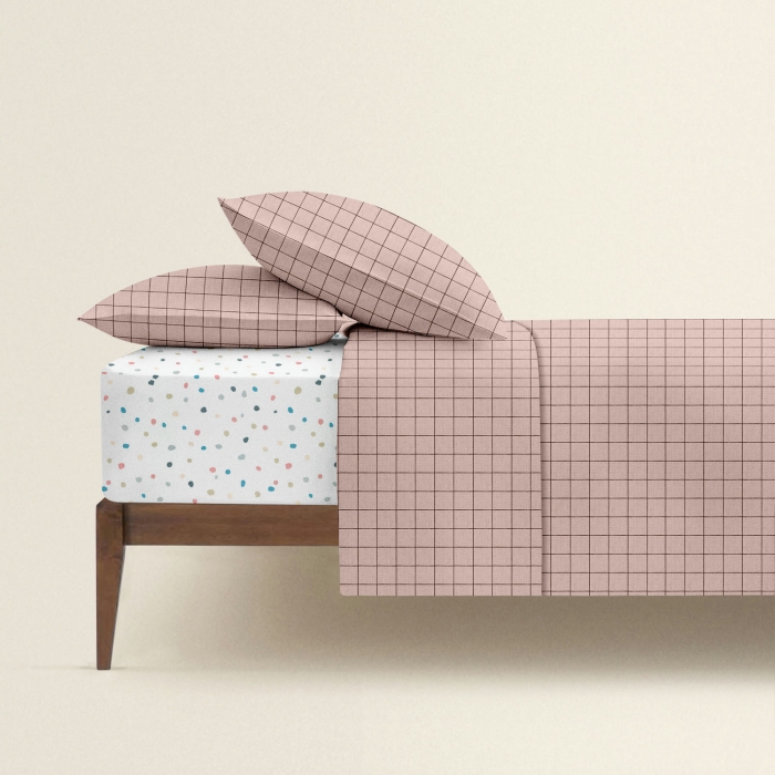 Полуторна постільна білизна з простирадлом на резинці ROSE GEOMETRY CS8
