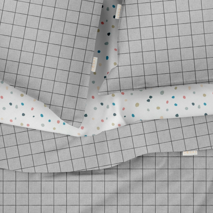Полуторна постільна білизна з простирадлом на резинці GREY GEOMETRY CS6