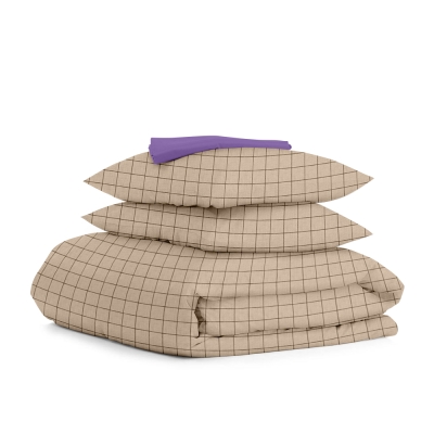 Двоспальна постільна білизна з простирадлом на резинці BEIGE GEOMETRY CS11