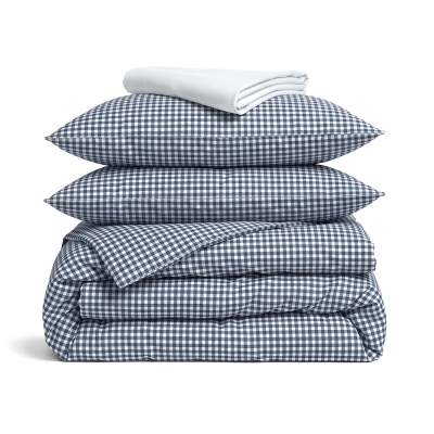 Сімейна постільна білизна ранфорс з простирадлом на резинці DENIM MINI CHECK CS1
