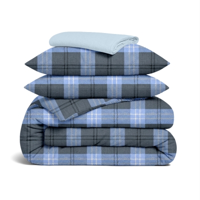 Двоспальна постільна білизна фланель з простирадлом на резинці NORDIC CHECK CS2