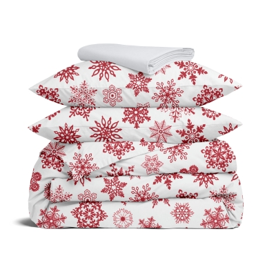 Полуторна постільна білизна фланель з простирадлом на резинці SNOWFLAKES CS2