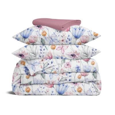 Сімейна постільна білизна з простирадлом на резинці FLORAL DREAM