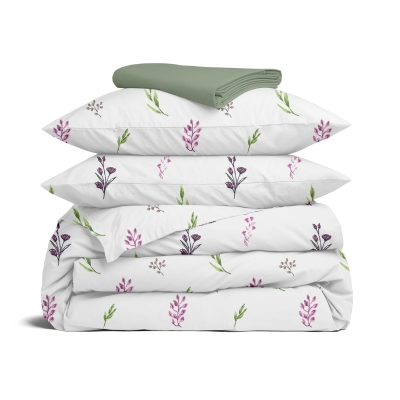 Полуторна постільна білизна з простирадлом на резинці LAVENDER MOOD CS2