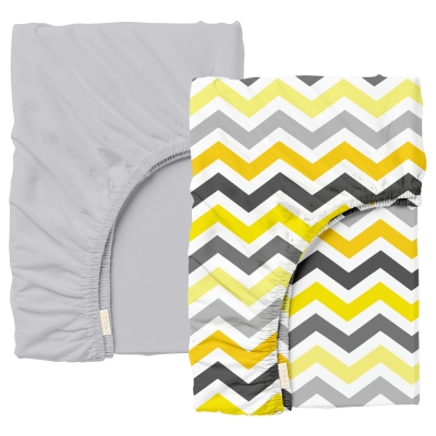 Набір простирадло на резинці 90х200 GREY / YELLOW ZIGZAG