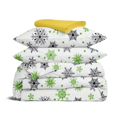 Двоспальна постільна білизна з простирадлом на резинці SNOWFLAKES CS3