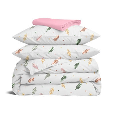 Двоспальна постільна білизна з простирадлом на резинці SUMMER BRANCHES CS6