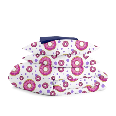 Євро постільна білизна з простирадлом на резинці SWEET DONUT DARK BLUE