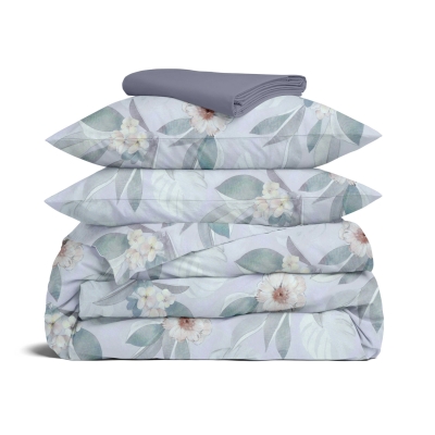 Двоспальна постільна білизна з простирадлом на резинці APPLE FLOWERS CS4