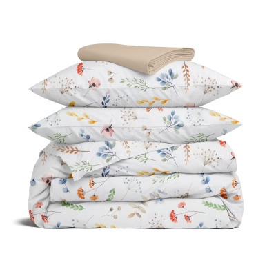 Двоспальна постільна білизна з простирадлом на резинці BOTANIC CHARM CS1