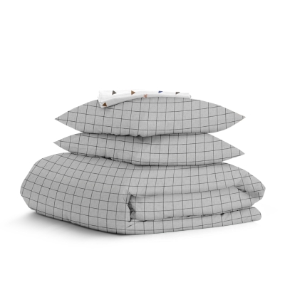 Полуторна постільна білизна з простирадлом на резинці GREY GEOMETRY CS8