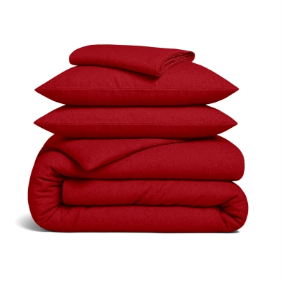 Євро постільна білизна фланель з простирадлом на резинці BURGUNDY CS1