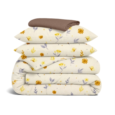 Євро постільна білизна фланель з простирадлом на резинці HONEY BLOOM CS7