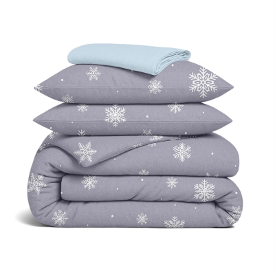 Сімейний комплект фланель з простирадлом на резинці SNOWFLAKES FROST CS5