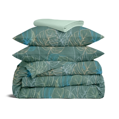 Євро постільна білизна сатин з простирадлом на резинці TROPICAL CALM CS4