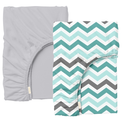 Набір простирадло на резинці 160х200 GREY / MINT ZIGZAG