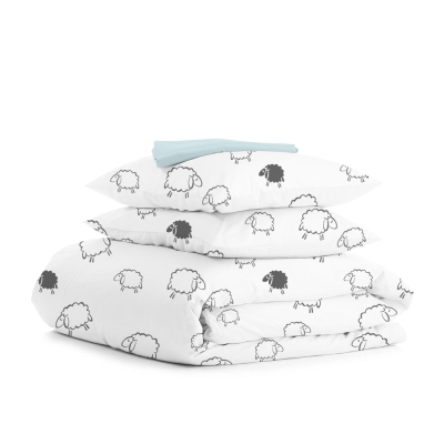 Євро постільна білизна з простирадлом на резинці SHEEP DARK GREY
