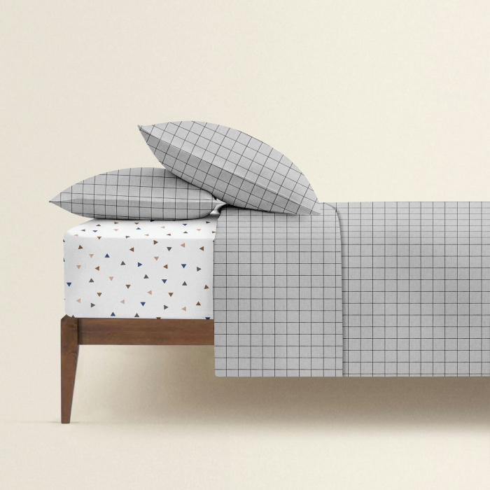 Полуторна постільна білизна з простирадлом на резинці GREY GEOMETRY CS8