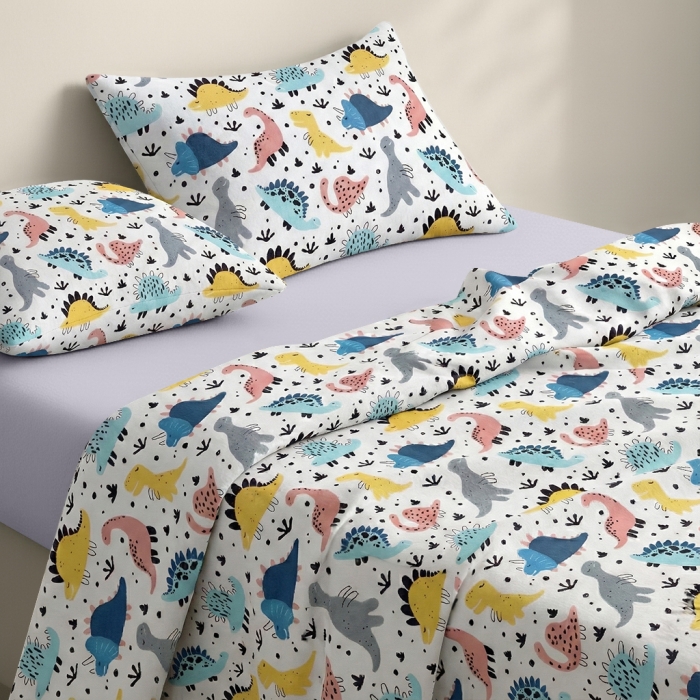 Підліткова постільна білизна фланель з простирадлом на резинці FUNNY DINO CS1