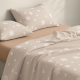 Двоспальна постільна білизна фланель з простирадлом на резинці SNOWFLAKES LATTE CS3