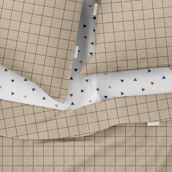 Євро постільна білизна з простирадлом на резинці BEIGE GEOMETRY CS10