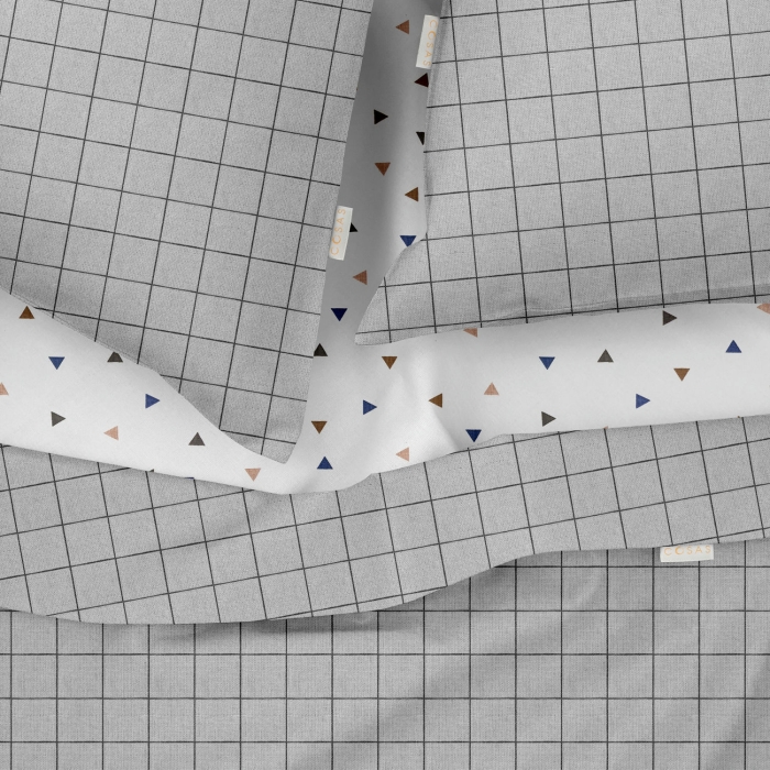 Полуторна постільна білизна з простирадлом на резинці GREY GEOMETRY CS8