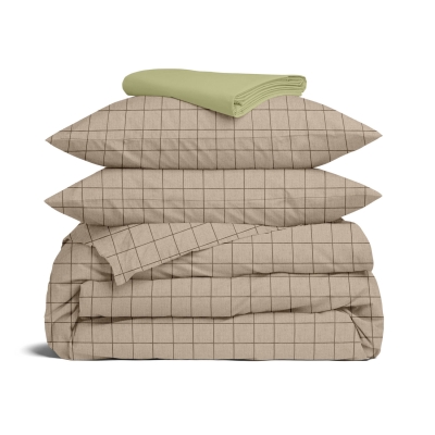 Двоспальна постільна білизна з простирадлом на резинці BEIGE GEOMETRY CS13