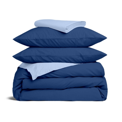 Сімейна постільна білизна ранфорс з простирадлом на резинці DENIM BREEZE
