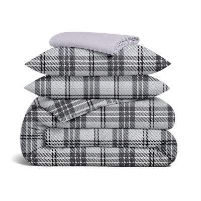 Двоспальна постільна білизна фланель з простирадлом на резинці BASALT TARTAN