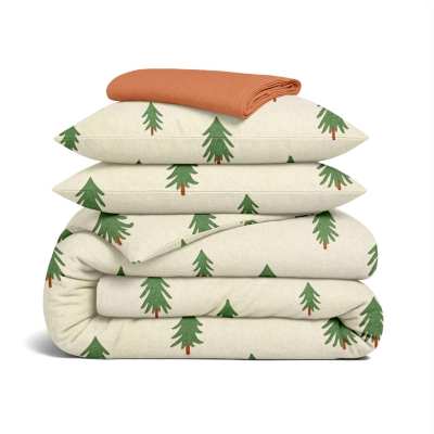 Двоспальна постільна білизна фланель з простирадлом на резинці PINE FOREST CS1