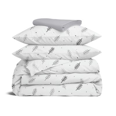 Сімейна постільна білизна з простирадлом на резинці FROST BRANCHES