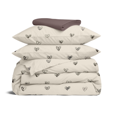 Двоспальна постільна білизна з простирадлом на резинці MONO LOVE CS5