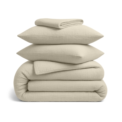 Двоспальна постільна білизна муслін з простирадлом на резинці QUARTZ CS1