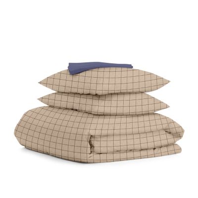 Двоспальна постільна білизна з простирадлом на резинці BEIGE GEOMETRY CS14
