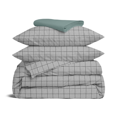 Двоспальна постільна білизна з простирадлом на резинці GREY GEOMETRY CS16