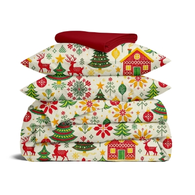 Євро постільна білизна з простирадлом на резинці CHRISTMAS CS1