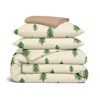 Сімейний комплект фланель з простирадлом на резинці PINE FOREST CS3