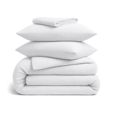 Сімейна преміум постільна білизна муслін з простирадлом на резинці WHITE CS1