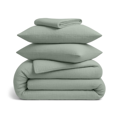 Полуторна постільна білизна муслін з простирадлом на резинці MEDITATIVE