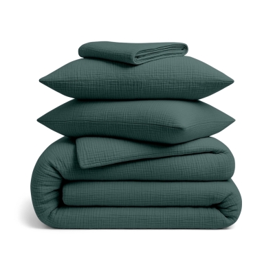 Двоспальна постільна білизна муслін з простирадлом на резинці ASPARAGUS CS1