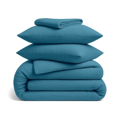 Двоспальна постільна білизна муслін з простирадлом на резинці OCEAN