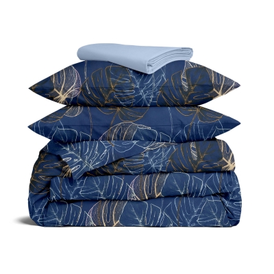 Сімейна постільна білизна сатин з простирадлом на резинці TROPICAL NIGHT CS2