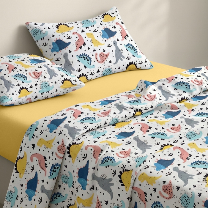 Підліткова постільна білизна фланель з простирадлом на резинці FUNNY DINO CS2