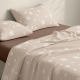 Двоспальна постільна білизна фланель з простирадлом на резинці SNOWFLAKES LATTE CS5