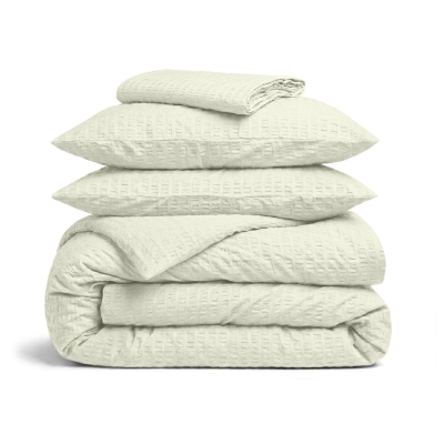 Двоспальна постільна білизна з текстурованої бавовни з простирадлом на резинці MILK CS1