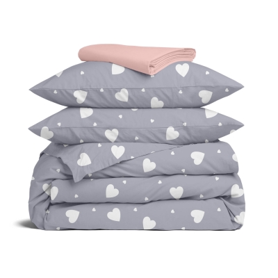 Двоспальна постільна білизна з простирадлом на резинці CALM HEARTS CS4