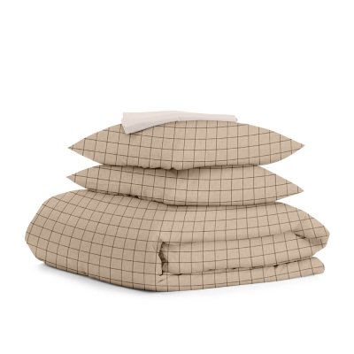 Двоспальна постільна білизна з простирадлом на резинці BEIGE GEOMETRY CS15