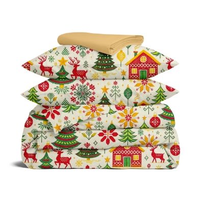 Сімейна постільна білизна з простирадлом на резинці CHRISTMAS