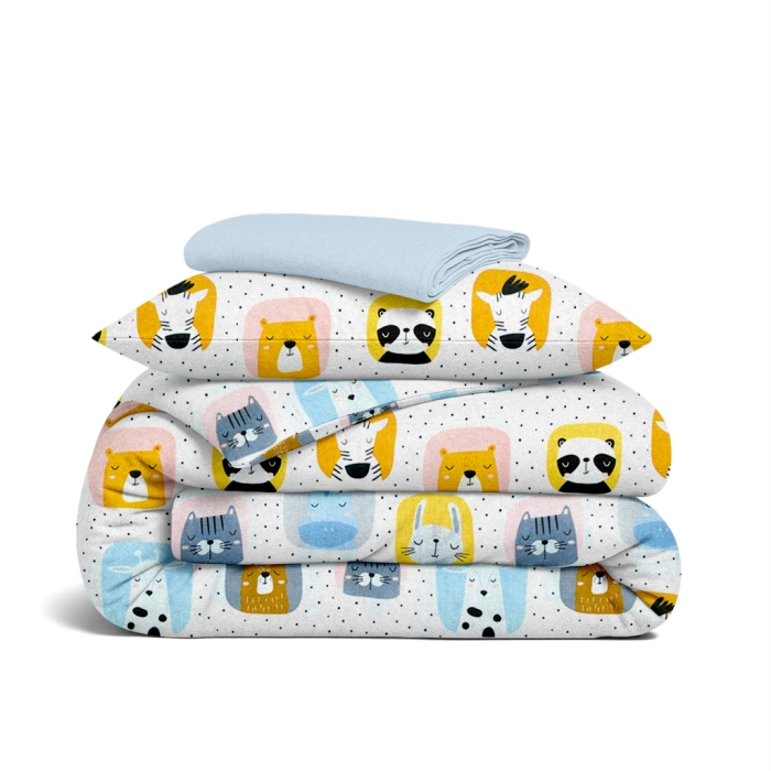 Підліткова постільна білизна фланель з простирадлом на резинці ANIMALS COLOR CS2