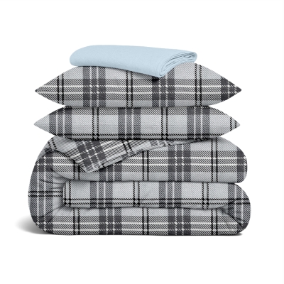 Двоспальна постільна білизна фланель з простирадлом на резинці BASALT TARTAN CS2